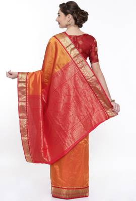 CLASSICATE From The House Of The Chennai Silks Orange Kanjivaram Silk With Running Blouse 3