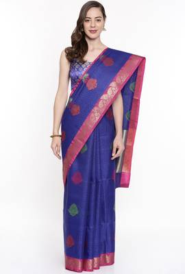 CLASSICATE From The House Of The Chennai Silks Blue Organza Saree With Running Blouse 1