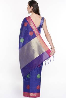 CLASSICATE From The House Of The Chennai Silks Blue Organza Saree With Running Blouse 3