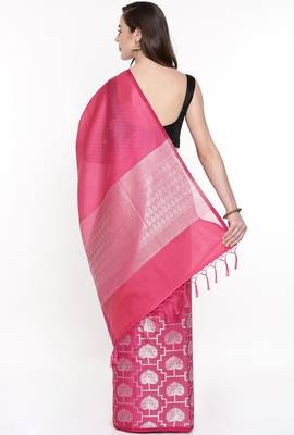 CLASSICATE From The House Of The Chennai Silks Pink Organza Saree With Running Blouse 3