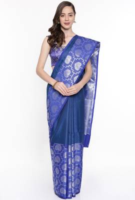 CLASSICATE From The House Of The Chennai Silks Blue Organza Saree With Running Blouse 1