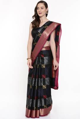 CLASSICATE From The House Of The Chennai Silks Black Organza Saree With Running Blouse 2