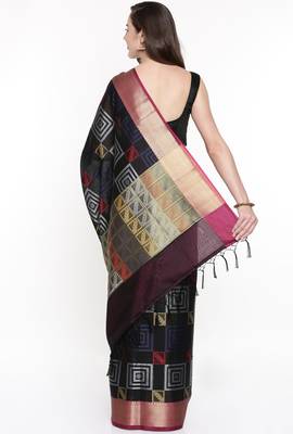 CLASSICATE From The House Of The Chennai Silks Black Organza Saree With Running Blouse 3