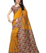 Yellow printed art silk saree with blouse