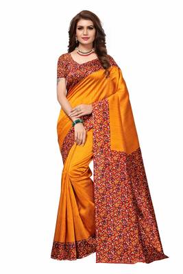 Yellow Printed Art Silk Saree With Blouse 1