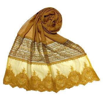 Yellow  Premium Cotton Designer Diamond Studed Stole 1