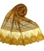 Yellow  Premium Cotton Designer Diamond Studed Stole