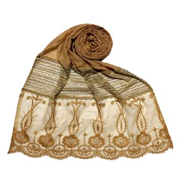 Brown  Premium Cotton Designer Diamond Studed Stole 1
