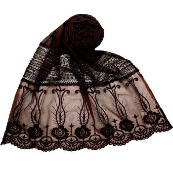 Brown  Premium Cotton Designer Diamond Studed Stole 1