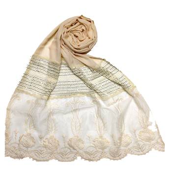 Cream  Premium Cotton Designer Diamond Studed Stole 1