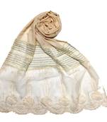 Cream  Premium Cotton Designer Diamond Studed Stole