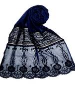 Blue Premium Cotton Designer Diamond Studed Stole