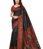 Black Printed Art Silk Saree With Blouse