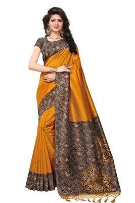 Yellow Printed Art Silk Saree With Blouse 1