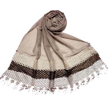 Purple  Premium Cotton Three Liner Bordered Stole 1