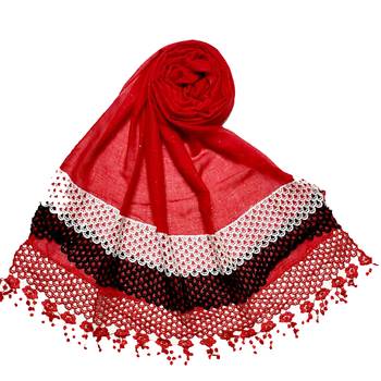 Red Premium Cotton Three Liner Bordered Stole 1