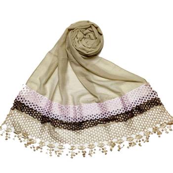 Brown  Premium Cotton Three Liner Bordered Stole 1