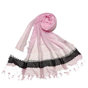 Pink  Premium Cotton Three Liner Bordered Stole 1