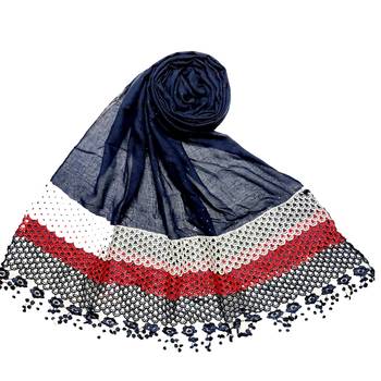 Blue  Premium Cotton Three Liner Bordered Stole 1