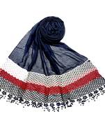 Blue  Premium Cotton Three Liner Bordered Stole