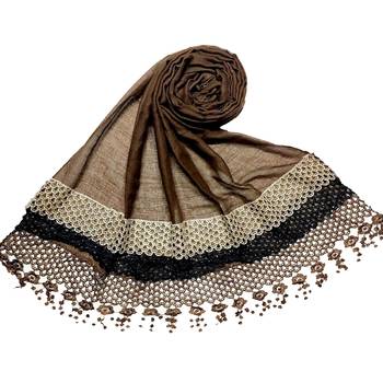 Brown  Premium Cotton Three Liner Bordered Stole 1