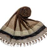 Brown  Premium Cotton Three Liner Bordered Stole