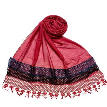 Maroon  Premium Cotton Three Liner Bordered Stole 1