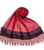 Maroon  Premium Cotton Three Liner Bordered Stole