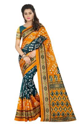 Multicolor Printed Art Silk Saree With Blouse 1