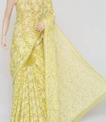 yellow Color Allover Heavy Palla Hand Embroidered Lucknowi Chikankari saree with blouse  