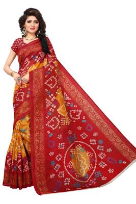 Multicolor Printed Art Silk Saree With Blouse 1