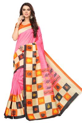 Multicolor Printed Art Silk Saree With Blouse 1
