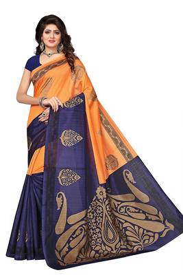 Multicolor Printed Art Silk Saree With Blouse 1
