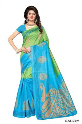 multicolor printed art silk saree with blouse 1