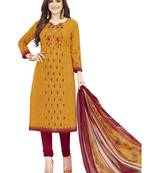 Mustard & Maroon Printed Unstitched Salwar Suit Dress Material With Dupatta