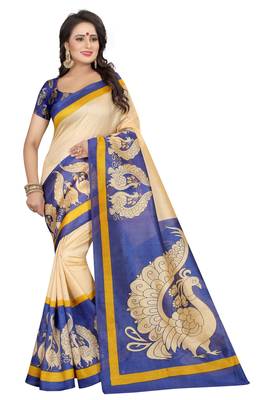 Multicolor Printed Art Silk Saree With Blouse 1