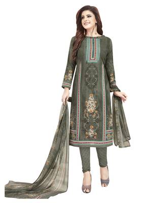 Grey Printed Unstitched Salwar Suit Dress Material With Dupatta 1