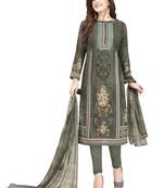 Grey Printed Unstitched Salwar Suit Dress Material With Dupatta