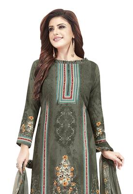 Grey Printed Unstitched Salwar Suit Dress Material With Dupatta 3