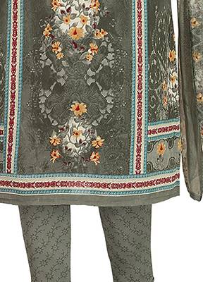 Grey Printed Unstitched Salwar Suit Dress Material With Dupatta 4