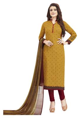 Mustard & Maroon Printed Unstitched Salwar Suit Dress Material With Dupatta 1