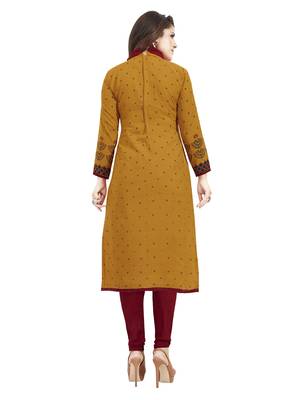 Mustard & Maroon Printed Unstitched Salwar Suit Dress Material With Dupatta 2