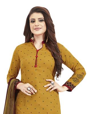 Mustard & Maroon Printed Unstitched Salwar Suit Dress Material With Dupatta 3