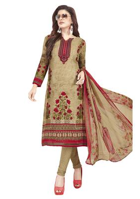 Beige Printed Unstitched Salwar Suit Dress Material With Dupatta 1