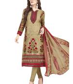 Beige Printed Unstitched Salwar Suit Dress Material With Dupatta