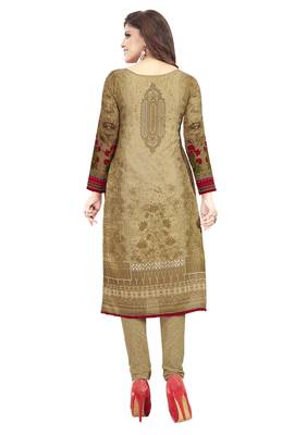 Beige Printed Unstitched Salwar Suit Dress Material With Dupatta 2