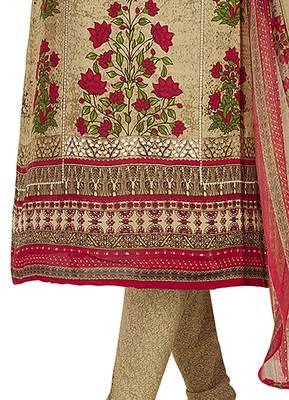 Beige Printed Unstitched Salwar Suit Dress Material With Dupatta 4