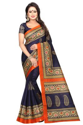 Multicolor Printed Art Silk Saree With Blouse 1