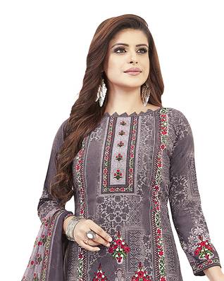 Purple Printed Unstitched Salwar Suit Dress Material With Dupatta 3