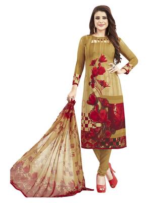 Beige Printed Unstitched Salwar Suit Dress Material With Dupatta 1